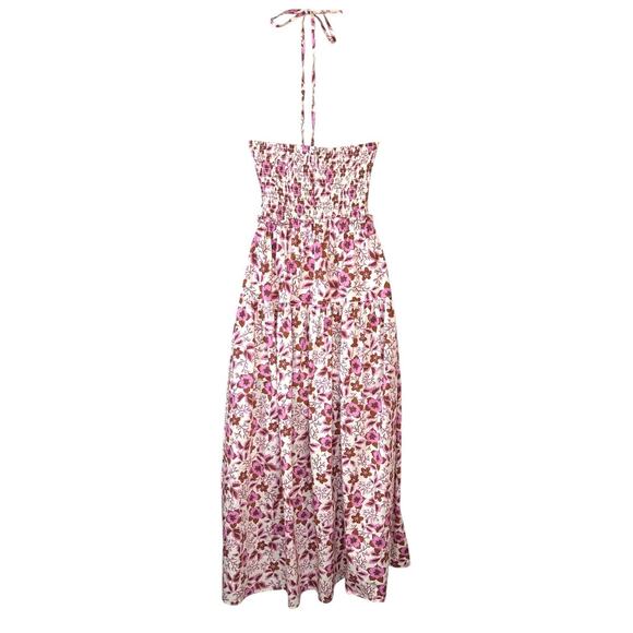 Jason WU Halter Strapless Floral Smocked Midi Dress in Pink Brown Women's Small - Picture 8 of 15
